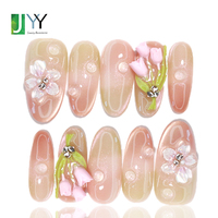Uñas Postizas de Gel 3D Inspiradas en Diseños de Flores, Pintadas a Mano, Juego de Uñas Postizas con Logotipo Personalizado, Uñas Acrílicas de Alta Calidad Hechas a Mano