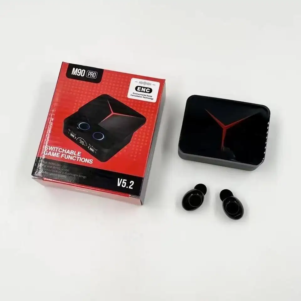M90 Pro spor kulakiçi TWS kulakiçi 5.3 LED ışık kablosuz kulaklık oyun kulaklık HIFI Stereo müzik kulaklıklar in-kulak Mic ile