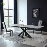 Ensemble table et chaises de salle à manger en ardoise simple, style moderne minimaliste, table rectangulaire en métal noir nordique pour la maison