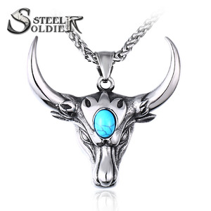 BP8-043 Acier Soldat Buffle Animaux Pendentif Coeur Amulette Collier Pour Homme Cadeau Tuteur Ras Du Cou Viking Bijoux - Product Image 3