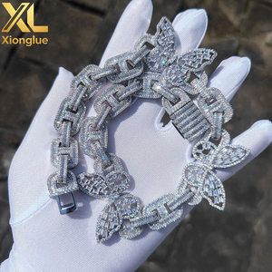 <b>Iced</b> <b>Out</b> Unisex Hip Hop Baguette <b>Chain</b> Jewelry 15mm Miami Cuban Link Pig-Nose Butterfly Shape Necklace Light Zircon Charm - Product Image 5