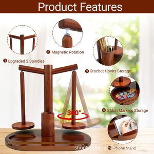Wooden Yarn Rack Double Axis With Phone Holder Crochet Hook Storage Magnetic Knitting Tool Organizer For <b>Study</b> <b>Desk</b> Bedroom - Product Image 3