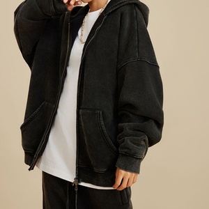 เสื้อฮู้ดทรงหลวมสไตล์สตรีทแวร์ ผ้าคอตตอน 100% ระบายอากาศได้ดี เป็นมิตรกับสิ่งแวดล้อม ซิปหน้า ลวดลายย้อมสีแบบ Heavyweight Acid Wash  รับสกรีนโลโก้ตามสั่ง สำหรับฤดูใบไม้ร่วง - Product Image 5