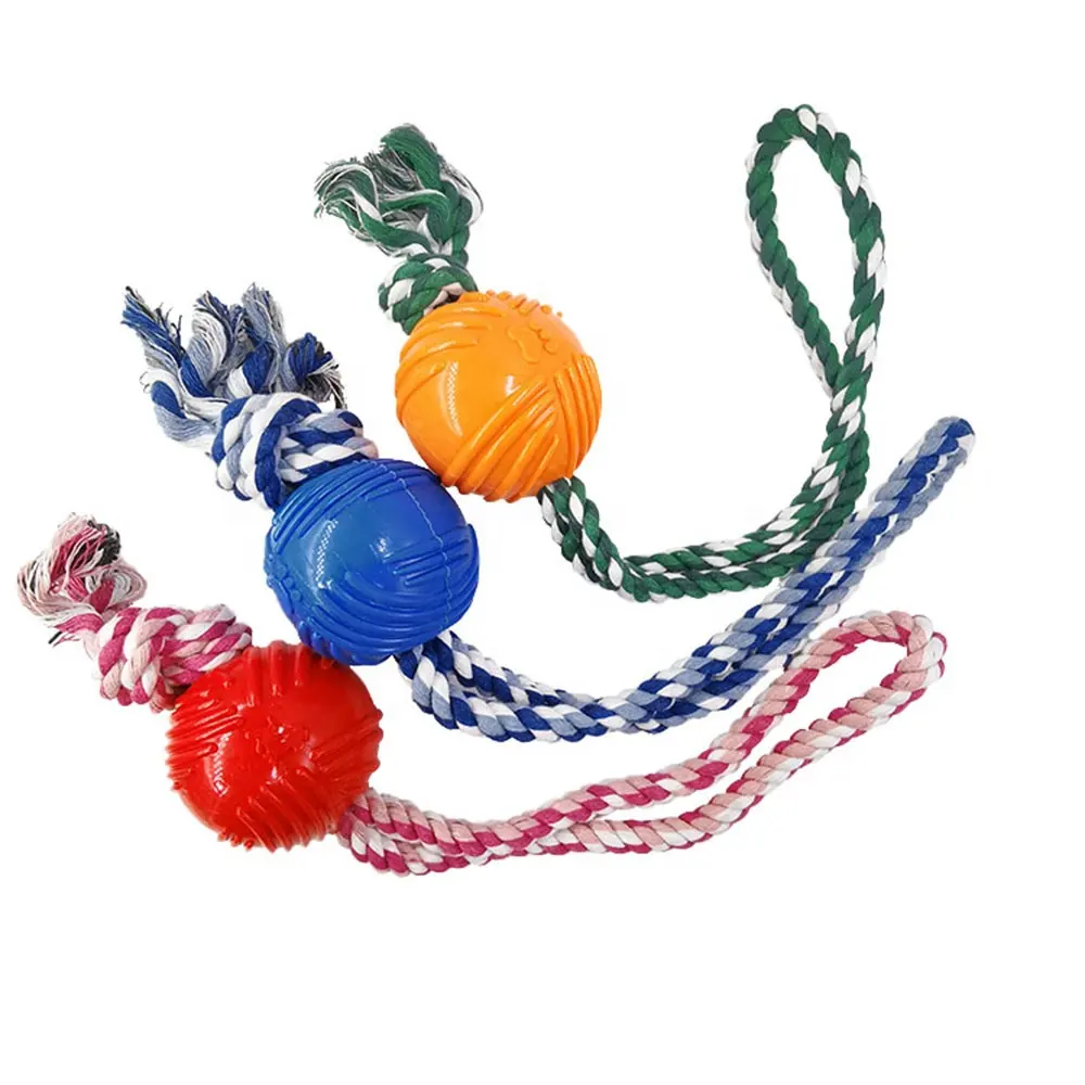 Bola de brinquedo interativo tpr, brinquedo de cachorro com uma corda de alta venda e treinamento de qi para animais de estimação