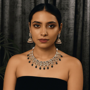 Luxury Certified Gold Plated Brass Chain <b>Choker</b> Necklace Cubic Zirconia <b>Black</b> Stones Ethnic Style Flower Design Women Wedding - Product Image 1