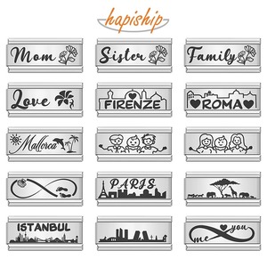 Bracelet à breloques italien Hapiship, breloques italiennes Love Mom Flower <span class=keywords><strong>Paris</strong></span> Istanbul, compatible avec les bracelets de 9 mm, vente en gros de bijoux DJ2081 - Product Image 1