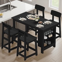 Ensemble de salle à manger d'extérieur peu encombrant, table et chaises hauteur bar, en HDPE imitation bois, résistant aux intempéries, pour jardin, bord de piscine, terrasse