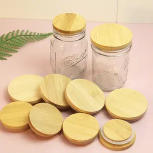 Hot Selling Bamboo And Wooden Lids Set Accepts Custom Wood Bamboo Cover For Glass Candle Mason Jars