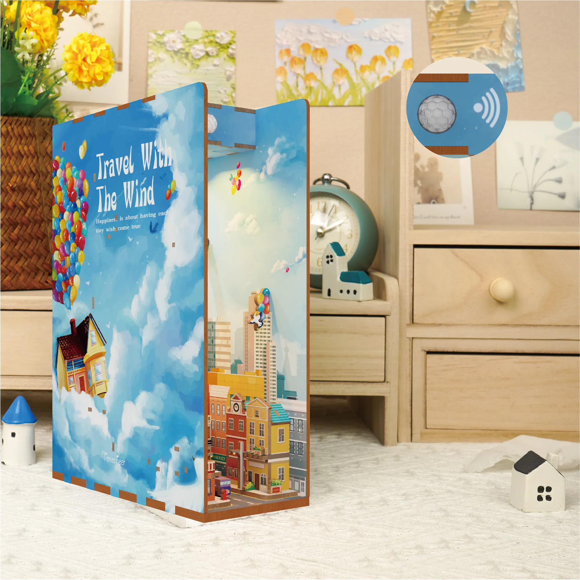 Tonecheer venda quente Viagem Com O Vento Com Luz LED Montar Brinquedos Bookend para crianças Kid 3D puzzles livro recanto diy