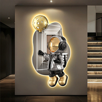 Décoration murale moderne pour chambre d'enfant : Peinture murale LED personnalisée avec ballon astronaute de dessin animé et lumière LED intégrée