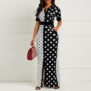black and white polka dot long dress