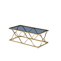 Table basse en verre trempé de style américain de luxe, vente chaude 2026, quantité minimale de commande 50 pièces, avec un design unique de style industriel en acier inoxydable, livrée avec une table d'appoint pour le salon