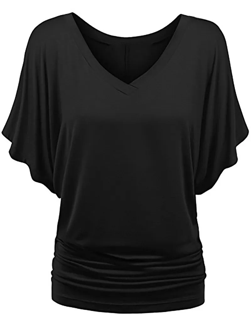 Custom Logo Hot Sell Factory Custom Bat Wing Sleeve Casual V Neck T Shirt Plus Size Loose Women Tops
