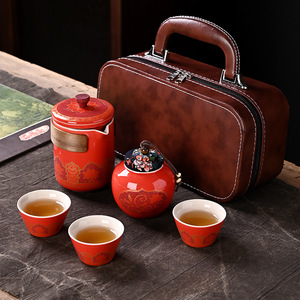 Japanese Style Ceramic Travel <b>Tea</b> Set With Teapot And <b>Cups</b> Portable Bag Lightweight Outdoor Use - Product Image 4