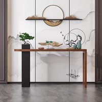 Table d'entrée en bois massif, meuble d'entrée pour salon, table d'offrande zen, vitrine murale, vue de profil, longue et étroite