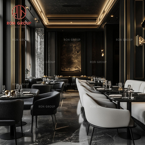 Ensemble de mobilier de café, tables rondes en marbre, sièges de chaises et canapé en cuir cousu pour restaurant - Product Image 3