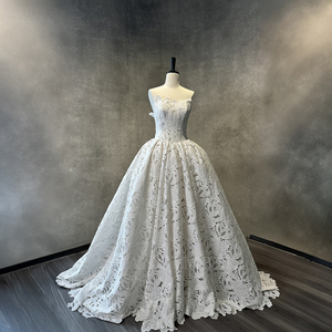 Vestido de Novia de Lujo Nt142, Vestido de Encaje Floral, Sin Tirantes, con Velo de Catedral y Dobladillo Festoneado, Jancember - Product Image 5