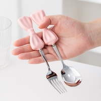 Ensemble de couverts en acier inoxydable 304 avec manche en céramique à nœud papillon, couteau à steak, cuillère à dessert, fourchette, cuillère à café, ustensiles de table
