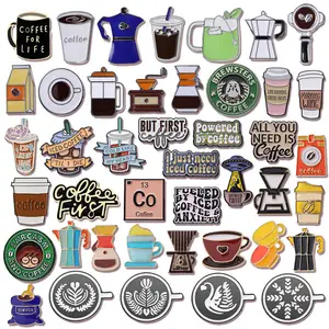 Mini MOQ Hot Sale Coffee Enamel Pin Coffee Machine Pull Coffee Cup Drink Pin Animal Cat Lapel Badge