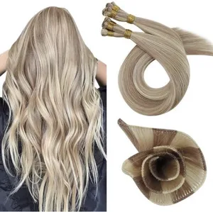 Remy Human Hair Straight Balayage European 100 Cuticle Aligned Virgin Invisible Highlighted/Honey Blonde Hand Tied Weft