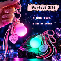 Porte-clés LED multicolore en plastique, motif dessin animé, avec boule lumineuse mignonne, breloque de sac à pompon, accessoire de mode pour femmes et filles