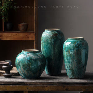 <span class=keywords><strong>Vase</strong></span> à fleurs en céramique vert émeraude, poterie rustique vintage, poterie émaillée colorée, nouveau style <span class=keywords><strong>chinois</strong></span> moderne et simple pour salon - Product Image 5
