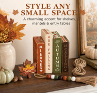 7 Pièces Décorations de Table en Bois pour l'Automne, Empilement de Livres, Feuilles Tombantes