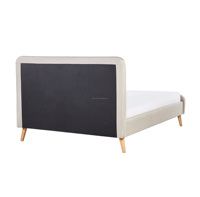 Meubles de chambre à coucher, cadre de lit capitonné beige avec tête de lit et pied de lit hauts, tête de lit capitonnée, base de lit en tissu lin