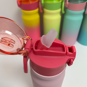 Gradient Color Double Wall Insulated Stainless Steel Water <b>Bottle</b> with <b>Flip</b> <b>Top</b> Lid & Carry Handle - Product Image 6