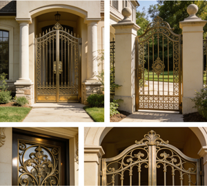 <span class=keywords><strong>Portail</strong></span> d'entrée de villa en fer forgé noir ou marron avec design à battants, clôture commerciale, portails d'entrée - Product Image 5