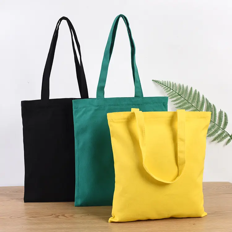 Venta al por mayor, tamaño personalizado ecológico, bolsa de mano de lona de algodón reciclado orgánico en blanco, Lisa