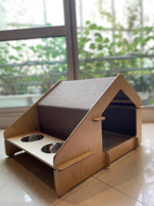 Casetta per Gatti Personalizzata Completamente Smontabile Senza Attrezzi/Colla/Viti Leggera e Resistente Elegante Casetta in Legno per Gatti con Mangiatoia - Product Image 5