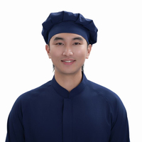 Chapeau de chef en polyester bleu foncé extensible dans les 4 sens, 120 g/m², personnalisable, anti-rides, uniforme de cuisine, chapeau OEM, casquettes de salle blanche industrielle