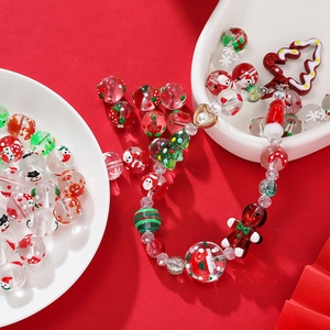 Perles de verre de Noël 12 mm rondes en cristal de lampwork, accessoires de fabrication de bijoux DIY, perles en vrac pour projets d'artisanat de fêtes - Product Image 1