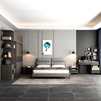 Lit de Luxe en Bois avec Cadre en Cuir, Tailles King et Queen, Ensemble Complet pour Chambre Principale, Appartement Moderne, Chambre à Coucher, Salon, Hôtel