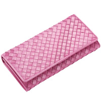 Tren Mode Baru Dompet Wanita Panjang Tenun Kulit Domba Hitam Multifungsi Tas Kulit Asli Dompet Wanita.