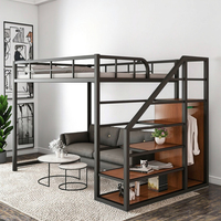 Lit superposé en métal robuste de 1,2 mm d'épaisseur pour adultes, sans grincement, gain de place, en acier, avec bureau et escalier