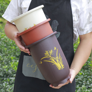 Pot de fleurs en résine imitation argile violette, épaissi, imprimé, style traditionnel chinois, pour plantes d'intérieur et d'extérieur - Product Image 2
