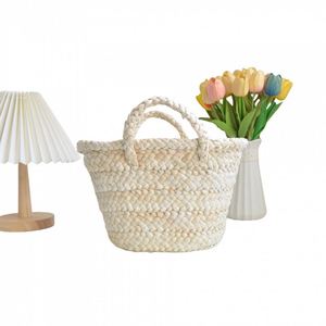 Sac fourre-tout personnalisé en paille crochetée, motif floral, nom sur mesure, écologique, tissé à la main en écorce de maïs, forme ronde, pour la plage - Product Image 5