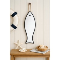 Miroir mural moderne en forme de poisson, cadre noir, miroir décoratif suspendu en corde pour salle de bain