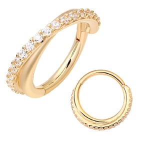 Piercing Stories 14K Jaune Or Massif Côté Pierres Articulé Segment Clicker Nez Anneau Corps Cerceau Piercing Bijoux - Product Image 1