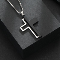 Nouveau Collier Croix Noir et Argent pour Hommes, Style Hip Hop, Bijoux pour Hommes, Chaînes à Porter avec un Pull