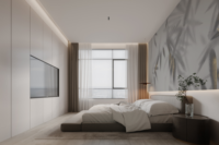Peinture murale moderne botanique Zen en feuilles de bambou gris clair et or, style aquarelle, pour chambre, salon, cuisine – Facile à poser – Vente en gros sur mesure