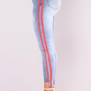 Custom High Street Jeans Women High Waist Skinny Pencil <b>Denim</b> Pants Double Striped Ripped Hole Elastic Stretch Jeans Women - Product Image 4
