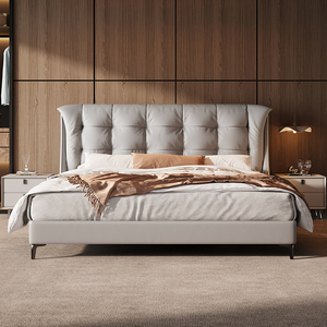 Nouveau design moderne lit de rangement tissu rembourrage cadre en bois King/Queen Size léger italien luxueux hôtel maison - Product Image 5