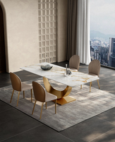 Nouvelle table à manger rectangulaire en acier inoxydable et pierre frittée de style moderne simple haut de gamme italienne de luxe léger 6 places
