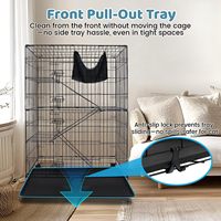 Cage pour chat simple en fil métallique noir épais avec portes à double accès, hamac suspendu, étagères multi-niveaux, échelle d'escalade et roulettes