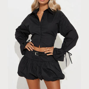 <span class=keywords><strong>Ensemble</strong></span> de jupes décontractées pour femmes, col à revers bleu, taille dénudée, taille basse, manches longues, <span class=keywords><strong>chic</strong></span>, collection été 2025 - Product Image 5