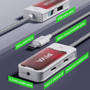 Adaptador de juego tipo <span class=keywords><strong>C</strong></span> 4 en 1 3,5mm PD60W carga rápida <span class=keywords><strong>USB</strong></span> <span class=keywords><strong>C</strong></span> transferencia de datos USB2.0 DAC 32Bit/384Khz 480Mbps Pantalla de potencia de carga - Product Image 4