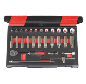 Jeu de clés à <span class=keywords><strong>douille</strong></span> hexagonales à tête carrée de <span class=keywords><strong>3</strong></span>/<span class=keywords><strong>8</strong></span> pouce, chromées, OEM, 28 pièces, système impérial - Product Image 1